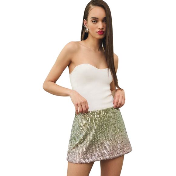 LOVESHACKFANCY Anthropologie Mermaid Ombré Sequin Mini Skirt Plus Size - Picture 2 of 8